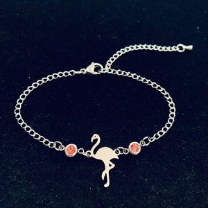 Flamingo bracelet or anklet with pink rhinestones